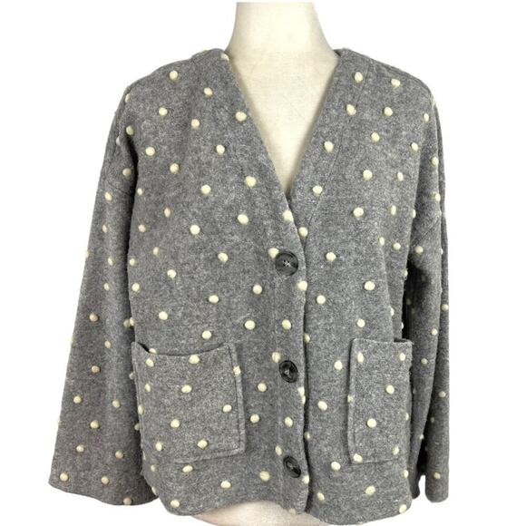 Madewell AG245 Texture & Thread Boxy Bobble Cropped Cardigan Small Polka Pom - Picture 15 of 16